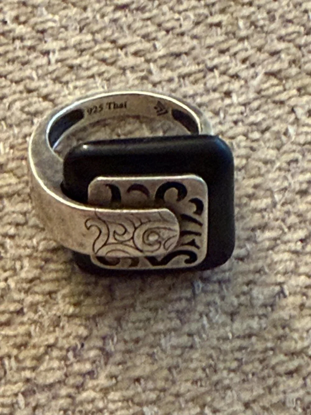 Vintage Retired Silpada 925 Sterling Silver Black Agate Blacktop Swirl Ring Sz 7